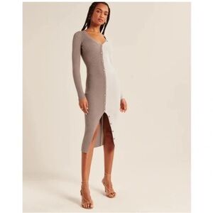Abercrombie & Fitch Gray and Cream Long Sleeve Dress